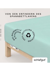 Spannbettlaken Schlafgut "PURE BOXSPRING Bio-Baumwolle mit Elasthan, 170 g/m&sup2;, Bettlaken", blau (petrol light), 1 Stk., Jersey-Elasthan, 180-200x200-220 40cm, Jersey-Elasthan, Obermaterial: 95% Baumwolle, 5% Elasthan, Bettlaken, Spannbettlaken, PREMIUM Boxspringbett Laken bis 40 cm H&ouml;he, dehnbar blickdicht, straff