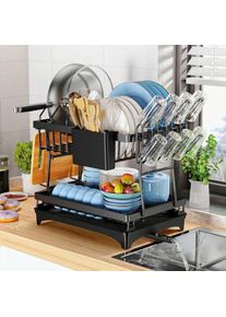 Rustproof Stainless Steel Dish Drying Rack, 2-Tier Large Dish Rack For Kitchen Countertops,With Utensil Holder