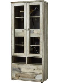 Glasvitrine Innostyle "BONANZA", braun, B:83cm H:188cm T:39cm, Holzwerkstoff, Schr&auml;nke, Glasvitrine, Glast&uuml;ren, 10 F&auml;cher, 4 Sch&uuml;be, Softclose, ABS Kantenschutz