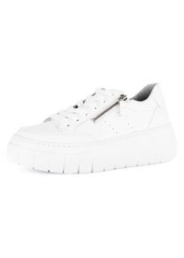 Plateausneaker Gabor, Damen, Gr. 44, Leder Textil, wei&szlig;, Kalbsleder, unifarben, Schuhe Plateausneaker, Freizeitzschuh, Halbschuh, Schn&uuml;rschuh mit Lochmuster