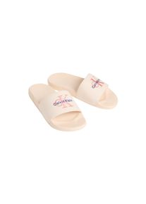 Pantolette Calvin Klein "ESS SLIDE CV WN", Damen, Gr. 37, beige, Baumwolle, Textil, Basic, Schuhe Pantolette, Sommerschuh, Poolslides, Pantolette, Strandschuh mit Logoschriftzug