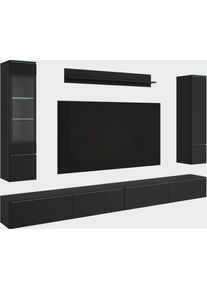 Wohnwand Home Affaire "Vera, Breite 300 cm", graphit schwarz matt, B:300cm H:182cm T:33cm, FSC-zertifizierter Holzwerkstoff, Kastenm&ouml;bel-Sets, Wohnwand, Mit LED, Glasvitrine, grifflose Fronten