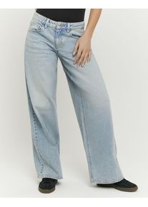 Low-rise-Jeans Tally Weijl "SPADEDODA", Damen, Gr. 40, N-Gr, blau (verylight bleached indigo wash), Denim/Jeans, Obermaterial: 82% Baumwolle, 18% Lyocell, leichte Abriebeffekte, gerade lang, Jeans Low-rise-Jeans, aus hochwertigem Baumwoll-Lyocell-Mix, tief geschnitten in weitem Fit