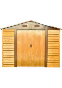 Ger&auml;tehaus Pergart "Frankfurt II 911", braun (holzfarben), Metall, Ger&auml;teh&auml;user, Ger&auml;tehaus, Metall, mit Satteldach und integrierter Schiebet&uuml;r im Blockhausstil