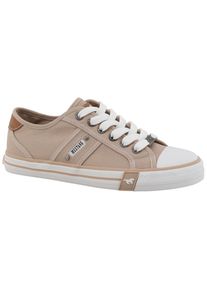 Sneaker Mustang Shoes "Winona", Damen, Gr. 42, hellbeige, Baumwolle, Schuhe Sneaker, Freizeitschuh, Halbschuh, Schn&uuml;rschuh mit seitlichem Logoschriftzug, Topseller