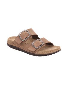 Pantolette Rohde "RODIGO-D", Damen, Gr. 43, camelfarben, Veloursleder, unifarben, Schuhe Pantolette, Sommerschuh, Hausschuh mit verstellbaren Schnallen