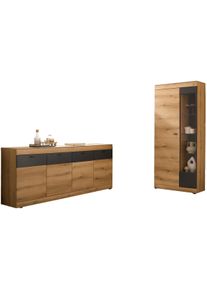 Wohnwand Home Affaire "Soleto, zeitlose Anbauwand, Komplettset im modernen Stil", eiche evoke, FSC-zertifizierter Holzwerkstoff, Kastenm&ouml;bel-Sets, Wohnwand, enth&auml;lt Vitrine und Sideboard