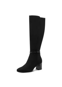 Stiefel Tamaris, Damen, Gr. 39, Normalschaft, schwarz, Textil, Veloursleder, unifarben, Schuhe Stiefel, Blockabsatz, Langschaftstiefel in veganer Verarbeitung