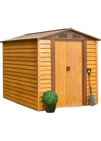 Ger&auml;tehaus Pergart "Frankfurt II 86", braun (holzfarben), Metall, Ger&auml;teh&auml;user, Ger&auml;tehaus, Metall, mit Satteldach und integrierter Schiebet&uuml;r im Blockhausstil