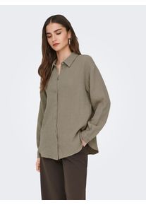 Jacqueline de Yong Hemdbluse JDY "JDYTHEIS LIFE L/S LOOSE SHIRT WVN NOOS", Damen, Gr. L, brindle, Web, Obermaterial: 100% Baumwolle, unifarben, regular fit h&uuml;ftbedeckend, Blusen Hemdbluse, Baumwolle, regular fit