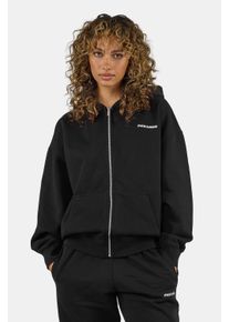 Kapuzensweatjacke Pegador "Clarita Oversized Sweatjacket", Damen, Gr. L, washed schwarz, wei&szlig;, Sweatware, Obermaterial: 80% Baumwolle, 20% Polyester, unifarben, oversize normal, ohne Ausschnitt, Rippb&uuml;ndchen, Sweatjacken Kapuzensweatjacke, Baumwollmischung, oversize