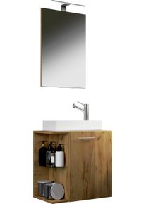 Waschtisch Vcm "3-tlg G&auml;ste WC Waschplatz Waschtisch Hausa Spiegel", braun (honig, eiche), B:52cm T:34cm, Schr&auml;nke, Waschtisch