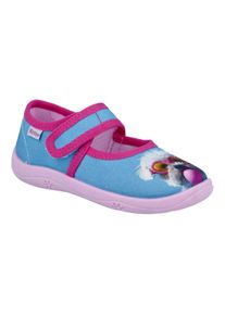 Hausschuh Richter "Mia", M&auml;dchen, Gr. 28, t&uuml;rkis, rosa mit hundemotiv, Baumwolle, Schuhe Hausschuh, Kindergartenschuh, Klettschuh mit WMS, Gr&ouml;&szlig;eschablone zum Download