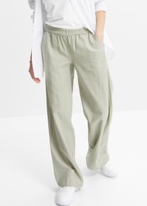 Palazzohose bonprix, Damen, Gr. 36, N-Gr, gr&uuml;n (seegras), Obermaterial: 55% Leinen, 45% Viskose, loose fit, Hosen Palazzohose, aus Leinen und Viskose, Loose Fit Passform, mit Smock-Bund