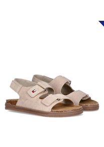 Sandale Tommy Hilfiger, Damen, Gr. 25, beige, Leder, Schuhe Sandale, Barfu&szlig;schuh, Sommerschuh mit drei regulierbaren Klettverschl&uuml;ssen