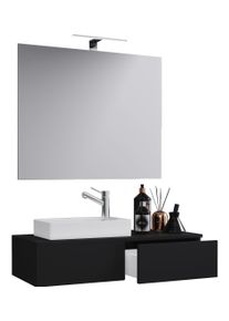 Waschtisch Vcm "3-tlg G&auml;ste WC Waschplatz Waschtisch Gudas Spiegel", schwarz, B:85cm T:35cm, Schr&auml;nke, Waschtisch