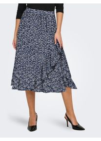 Wickelrock Only "ONLCARLY FLOUNCE LONG SKIRT", Damen, Gr. M (38), blau (night sky with cloud dancer flower), Web, Obermaterial: 97% Polyester, 3% Elasthan, gebl&uuml;mt, figurumspielend kniebedeckend, R&ouml;cke Wickelrock