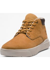 Schn&uuml;rboots Timberland "SENECA BAY - MID LACE SNEAKER", Herren, Gr. 45, gelb (wheat), Leder, Schuhe Schn&uuml;rboots, Winterstiefel, Schn&uuml;rstiefel, Winterschuhe