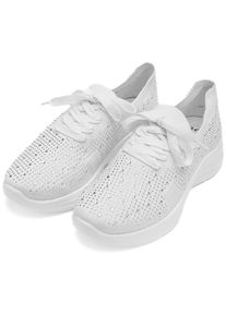 Slip-On Sneaker Ara "SEATTLE", Damen, Gr. 8 (42), wei&szlig;, Textil, Schuhe Slip-On Sneaker, Keilabsatz, Slipper, Freizeitschuh mit Strasssteinen, H-Weite