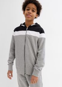 Kapuzensweatjacke bonprix, Jungen, Gr. 176/182, schwarz, wei&szlig;, hellgrau meliert, Sweatware, Obermaterial: 60% Baumwolle, 40% Polyester. Obermaterial 2: 85% Baumwolle, 15% Polyester. Kapuzenfutter: 60% Baumwolle, 40% Polyester, Basic h&uuml;ftbedeckend, Rundhals, Rippb&uuml;ndchen, Sweatjacken Kapuzensweatjacke, mit Kapuze, f&uuml;r Fr&uuml;hling und Sommer, Langarm