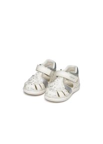Lauflernschuh Geox "B SANDAL ZAPITO GIRL", M&auml;dchen, Gr. 24, wei&szlig; (wei&szlig;, silberfarben), Lederimitat, Schuhe Lauflernschuh, Babyschuh, Sommerschuh, Klettschuh, Gr&ouml;&szlig;enschablone zum Download