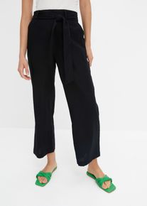 Culotte bonprix "Culotte aus luftigem Leinen-Mix", Damen, Gr. 52, N-Gr, schwarz, Web, Obermaterial: 55% Leinen, 45% Viskose, unifarben, loose fit kn&ouml;chelfrei, Hosen Culotte, aus Leinen-Mix, mit Bindeband, Loose Fit, kn&ouml;chelfrei