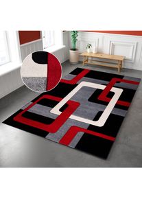 Teppich OTTO HOME "Maxim" Gr. 2, rot (rot, grau), B:70cm H:13mm L:140cm, Kunstfaser, Teppiche, Teppich, Hoch-Tief-Effekt, Kurzflor, 3D-Design, Kundenliebling
