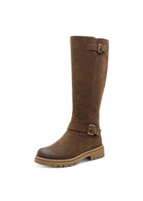 Winterstiefel Marco Tozzi, Damen, Gr. 36, Normalschaft, braun (dunkelbraun), Nubuklederimitat, unifarben, used, Basic, Schuhe Winterstiefel, Blockabsatz, Langschaftstiefel mit Zierschnallen