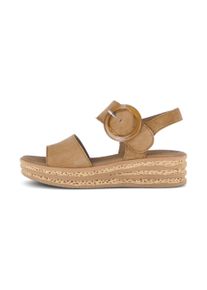 Keilsandalette Gabor, Damen, Gr. 35, beige (dunkelbraun), Ziegenveloursleder, unifarben, Schuhe Keilsandalette, Riemchensandale, Sommerschuh mit modischer Zierschnalle