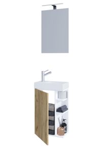 Waschtisch Vcm "2-tlg G&auml;ste WC Badm&ouml;bel Waschtisch Lumia Spiegel", braun (wei&szlig;, honig, eiche), B:40cm T:22cm, Schr&auml;nke, Waschtisch