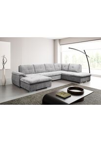 Wohnlandschaft WERK2 "Arena, B/T: 339/220 cm breit, moderner, einladender Sitzkomfort", grau, B:339cm H:97cm T:220cm, 100% Polyester, Sofas, Wohnlandschaft, mit Schlaffunktion und Bettkasten, U-Form