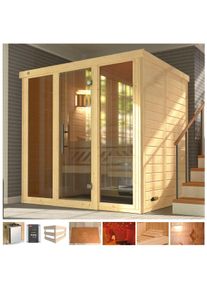 Sauna Weka "Kemi Panorama", beige (naturbelassen), Saunaofen, externe Steuerung, 7,5 kW, Saunen, Sauna, 7,5 kW Ofen mit ext. Steuerung
