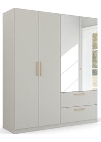 Kleiderschrank Rauch "Dreht&uuml;renschrank Schrank Garderobe Ankleide SKANDI BY QUADRA SPIN", grau (seidengrau), B:181cm H:210cm T:54cm, Holzwerkstoff, Schr&auml;nke, Kleiderschrank, im Landhaus-Stil mit Massivholzgriffen, mit Schubladen und Spiegel