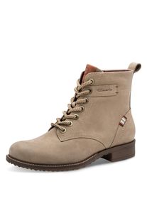 Schn&uuml;rboots Tamaris, Damen, Gr. 38, taupe, Leder, Textil, Schuhe Schn&uuml;rboots, Blockabsatz, Schn&uuml;rstiefelette, Kontrastnaht an der Ferse und Rahmen