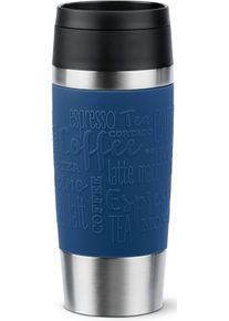 Thermobecher Emsa "Travel Mug Classic, mit 360-Trink&ouml;ffnung, auslaufsicher, rutschfest", blau (dunkelblau), H:20,4cm &Oslash;:8,2cm, Edelstahl, Kunststoff, Silikon, Trinkgef&auml;&szlig;e, Thermobecher, 4h hei&szlig;, 8h kalt - 360 ml / 6h hei&szlig;, 12h kalt - 500 ml, 100% dicht