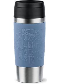 Thermobecher Emsa "Travel Mug Classic, mit 360-Trink&ouml;ffnung, auslaufsicher, rutschfest", blau (aqua, blau), H:20,4cm &Oslash;:8,2cm, Edelstahl, Kunststoff, Silikon, Trinkgef&auml;&szlig;e, Thermobecher, 4h hei&szlig;, 8h kalt - 360 ml / 6h hei&szlig;, 12h kalt - 500 ml, 100% dicht
