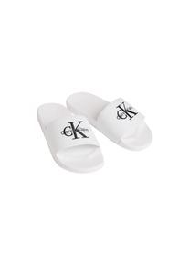 Pantolette Calvin Klein "ESS SLIDE CV WN", Damen, Gr. 36, wei&szlig;, schwarz, Textil, Basic, Schuhe Pantolette, Sommerschuh, Poolslides, Pantolette, Strandschuh mit Logoschriftzug