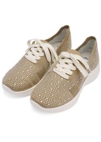Slip-On Sneaker Ara "SEATTLE", Damen, Gr. 4,5 (37,5), beige (sand), Textil, Schuhe Slip-On Sneaker, Keilabsatz, Slipper, Freizeitschuh mit Strasssteinen, H-Weite