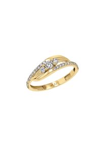 Fingerring Amor Gr. 52, gelbgoldfarben, kristallwei&szlig;, Fingerringe, Damen, 52, Gelbgold 375, 2mm, Fingerring, mit Zirkonia (synth.)