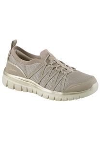 Slip-On Sneaker Skechers "GRACEFUL-PURECRUSH", Damen, Gr. 40, grau (taupe, goldfarben), Lederimitat, Textil, Schuhe Slip-On Sneaker, Freizeitschuh mit elastischem Einstieg