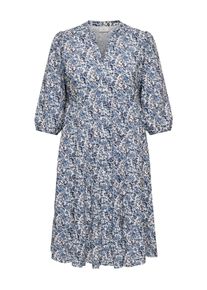 Tunikakleid Only CARMAKOMA "CARMILANA 3/4 DRESS WVN NOOS", Damen, Gr. 54, N-Gr, coronet blau aop:jadie flower, Web, Obermaterial: 100% Viskose, bedruckt, loose fit kniebedeckend, V-Ausschnitt, elastischer Bund, Kleider Tunikakleid, Sommerkleid