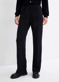 Sweathose bonprix, Damen, Gr. 44/46 (L), N-Gr, schwarz (schwarz (l&auml;nge: regul&auml;r)), Sweatware, Obermaterial: 48% Polyester, 48% Viskose, 4% Elasthan, regular fit lang, Hosen Sweathose, mit Biese, Regular Fit, mit Elasthan-Anteil