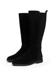 Stiefel Tommy Hilfiger "FLAG SUEDE LONG BOOT", Damen, Gr. 42, Normalschaft, schwarz, Veloursleder, Schuhe Stiefel, Langschaftstiefel, Rei&szlig;verschlussstiefel mit Logoflaggen-Detail