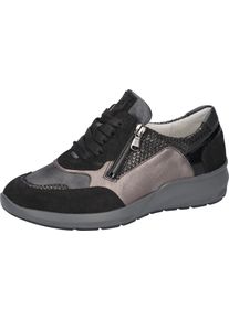 Waldl&auml;ufer Schn&uuml;rschuh WALDL&Auml;UFER "M-TONIA", Damen, Gr. 9,5 (44), schwarz (schwarz, grau, bronzefarben), Nappaleder, Nubukleder, Veloursleder, metallic, Schuhe Schn&uuml;rschuh, Komfortschuh, Sneaker, Bequemschuh, Rei&szlig;verschluss, M-Weite