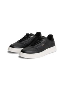 Plateausneaker Tommy Hilfiger "TH SPORTY CUPSOLE LEATHER", Damen, Gr. 35, Textil, schwarz, Leder, unifarben, Schuhe Plateausneaker, Freizeitschuh, Halbschuh, Schn&uuml;rschuh mit seitlichem Logo
