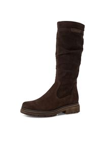 Stiefel Tamaris, Damen, Gr. 37, Normalschaft, mokka, Veloursleder, unifarben, Schuhe Stiefel, Blockabsatz, Langschaftstiefel mit slouchy Falten am Schaft