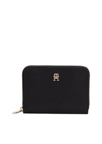 Geldb&ouml;rse Tommy Hilfiger "POPETTE", Damen, schwarz, Nylon, Kleinlederwaren Geldb&ouml;rse, Damen Geldbeutel, Portemonnaie mit goldfarbenem TH-Logoemblem