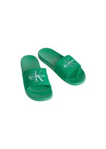 Pantolette Calvin Klein Jeans "ESS SLIDE CV", Herren, Gr. 41, Textil, gr&uuml;n, bestickt, unifarben, Schuhe Pantolette, Badeschuh, Flat, Poolslides mit Logoschriftzug