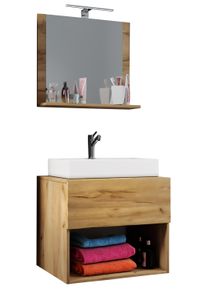 Waschtisch Vcm "3-tlg. Waschplatz Waschtisch Lendas ll Spiegel", braun (honig, eiche), B:80cm T:52cm, Waschtische, Waschtisch