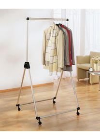 Kleiderst&auml;nder Ruco, grau (aluminiumfarben, schwarz), B:86cm H:165cm T:66cm, Aluminium, Kunststoff, Garderobenst&auml;nder, Kleiderst&auml;nder, Aluminium/Kunststoff, h&ouml;henverstellbar, fahrbar
